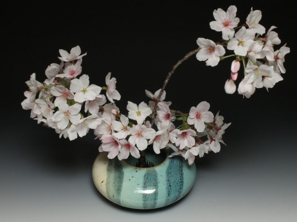 Ikebana Flower arranging pot in Beach Printemps Pottery