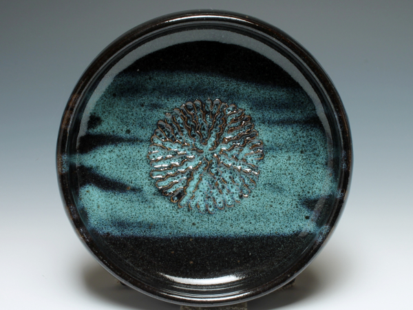 Dipping dish with garlic grater top view shown in Northern Lights