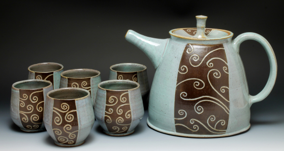 carved tea set