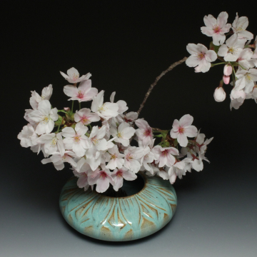 Ikebana Flower arranging pot with carved flower design