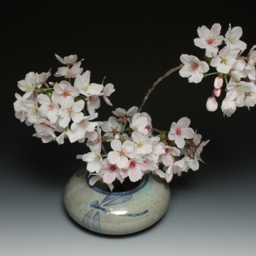Ikebana Flower arranging pot in Dragonfly glaze