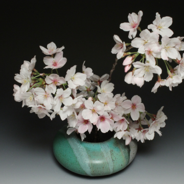 Ikebana flower arranging pot in Ocean glaze