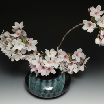 Ikebana Flower arranging pot in Northern Lights glaze