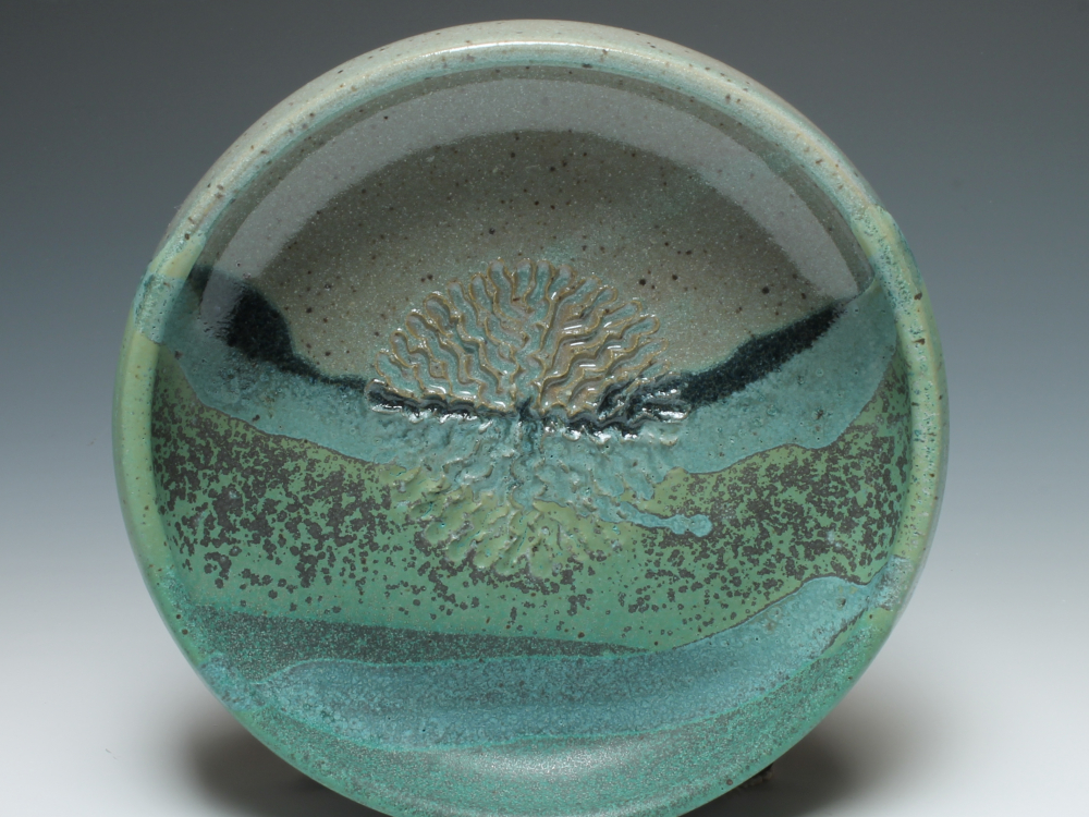 Olive Oil Dipping Dish with Garlic Grater, Ocean Printemps Pottery
